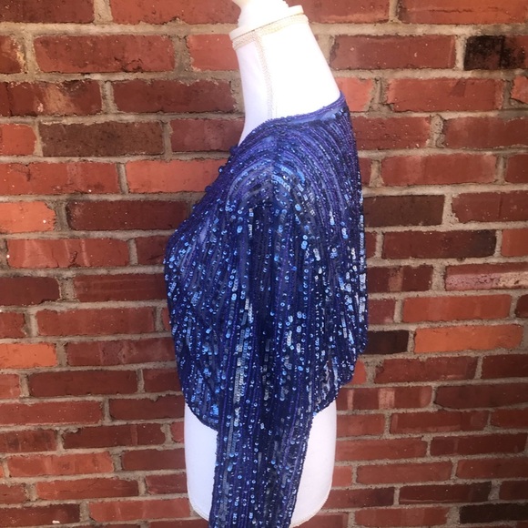 Rosa Clara Couture Long Sleeve Topper Jacket Size 12 Something Blue Sequins - Picture 3 of 7